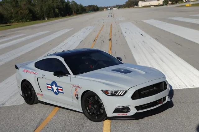 Taking cues from the F18 Hornet and other fighter planes, the VMP Performance Track Attack 2017 Mustang was built to fly in The SEMA Show in Las Vegas this week and showcase the brand-new VMP Gen2R TVS supercharger that’s just under that clear window on the hood.