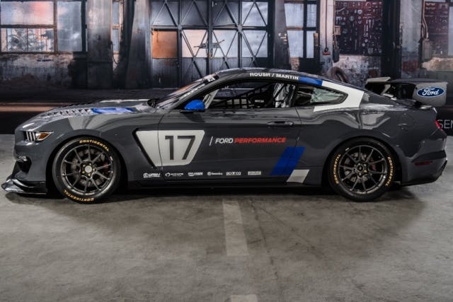 The new Ford Performance Mustang GT4 features numerous aerodynamic improvements, including a rear wing, aggressive splitter, additional hood venting and new rear diffuser, which all contribute to increased downforce.