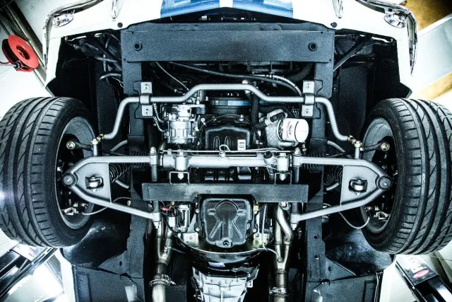 “We basically kept the crossmember up above the rocker panel to be able to gain ground clearance, but it also drops the car substantially,” Jason Wilcox of TCI said. “Even with what we consider a stock height spindle, it is still going to drop the car 2 inches. Once you put our regular drop spindle on it, you are talking a 3 to 3 ½-inch drop…”