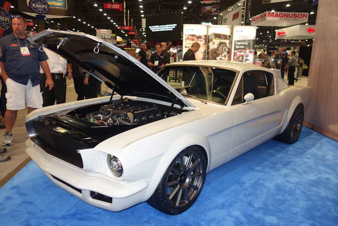 The Roadster Shop created one of the cleanest classic Mustangs on The SEMA Show floor. This 1965 Mustang is named Vapor.