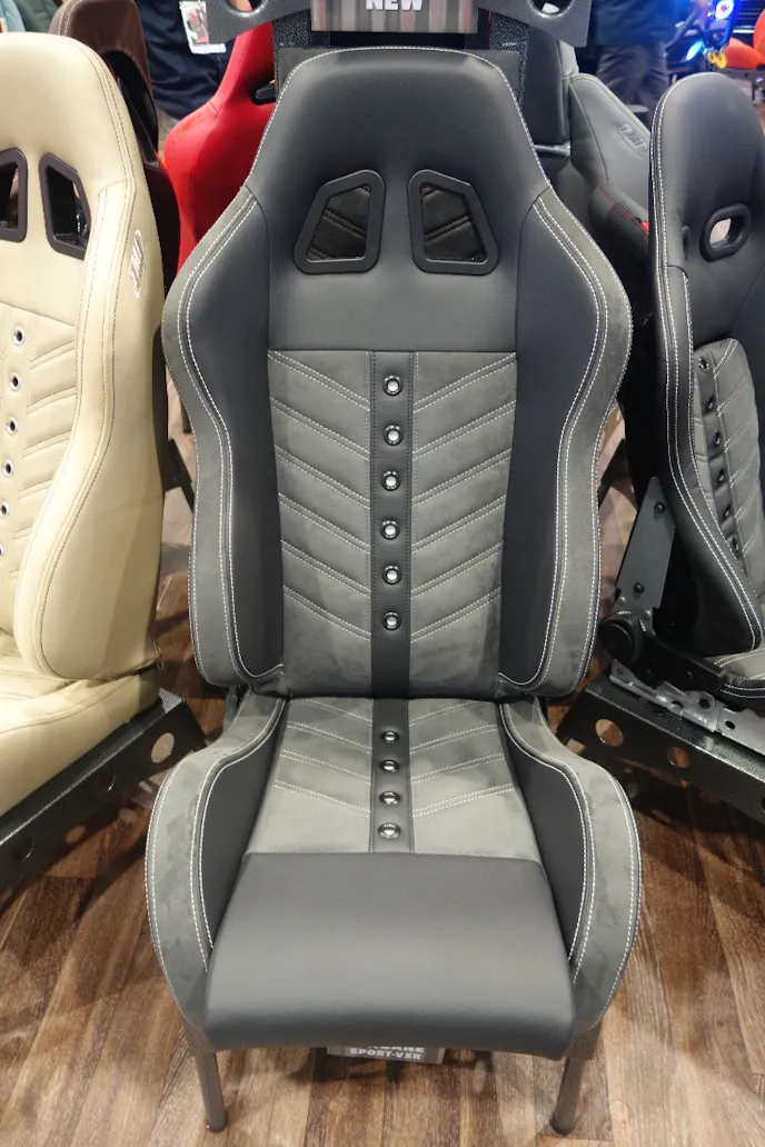 The Chicane Pro is available in a variety of materials from basic vinyl to vinyl, suede and grommets.