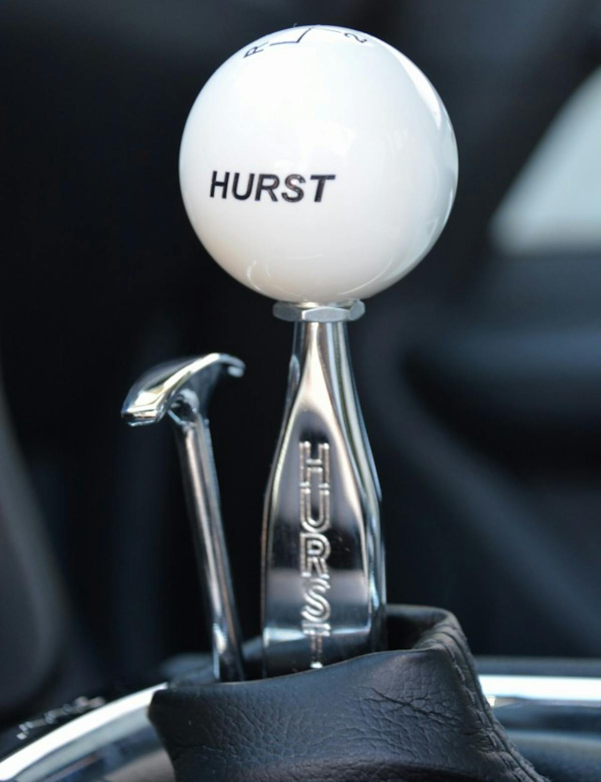 Actuating the MT-82 six-speed manual in the Hurst-Kenne Bell Mustang is the famed Hurst Competition Plus shifter, which features a retro trigger to disengage the reverse lockout.