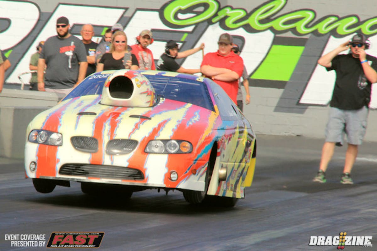 Bruce Thrift arrived here late last night and went straight to number one in Top Sportsman with a 4.14 at 173 MPH. Several other racers improved as well with the top five cars unchanged but a little shuffle of the order.