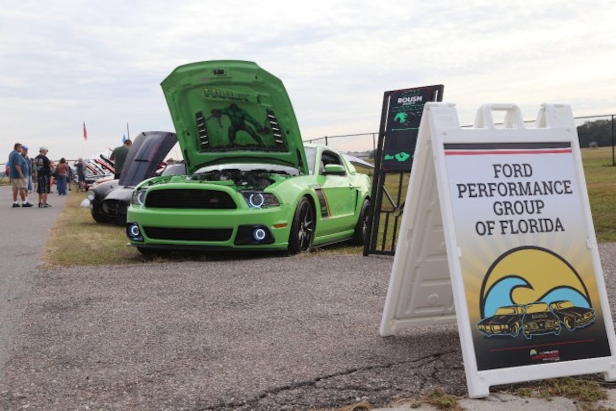 We hit the jackpot when we found the new Ford Performance Club of Florida. Its members brought in a lot of great Blue Oval hardware. At the head of the line in its display was Jasper Brannon’s Gotta Have It Green 2014 Roush Mustang. It features the expected Roush upgrades, including the TVS supercharger, accented by some aftermarket upgrades in the form of Granatelli Motorsports ignition coils and a Barton short-throw shifter.