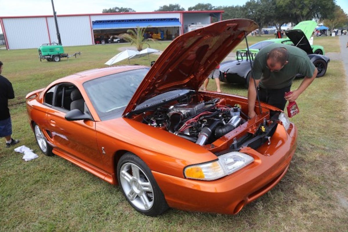 “I’m making so much power that I keep blowing pipes off,” said M. Wrobel as we snapped a shot of his colorful SN-95. Powered by a Four-Valve topped by an MMR sheetmetal intake and boosted by a Paxton Novi, this car should be as fun to drive as it looks.