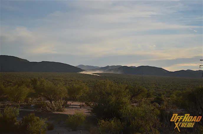 Being out in the middle of nowhere some of the only ways to know a vehicle is coming is either by the sound of its motor or the dust cloud closing in.