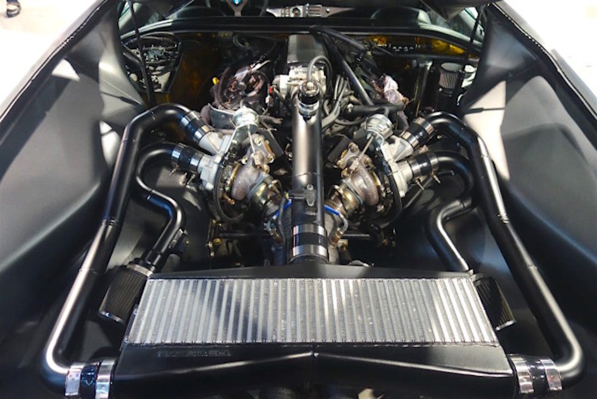 Featuring a number of custom upgrades from Gas Monkey Garage—including a header, rear-facing manifold, intercooler and more—this Ford Performance EcoBoost 3.5-liter engine wears upgraded turbos from Full Race Motorsports and a new high-pressure fuel pump from RTR.