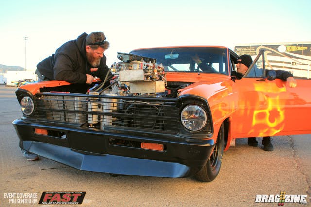 Roger Holder brought his new Chevy II out this weekend for some testing and is entered in Radial vs the World with his twin turbo Camaro. He has had the Nova about three years and it's fitted with the nitrous engine from the Camaro. Plans include some True Ten Five and grudge racing with the car.
