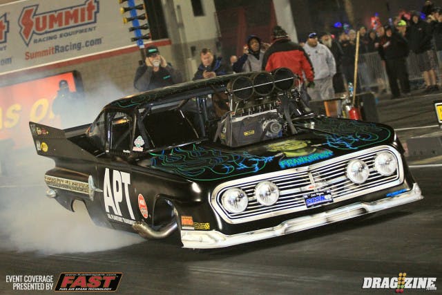 Rob Moore runs this 1960 Frankinpalla in Pro Mod with Minor Brothers horsepower based out of El Cajon, California. He sits third in class with a 6.15 at 240 after one session.