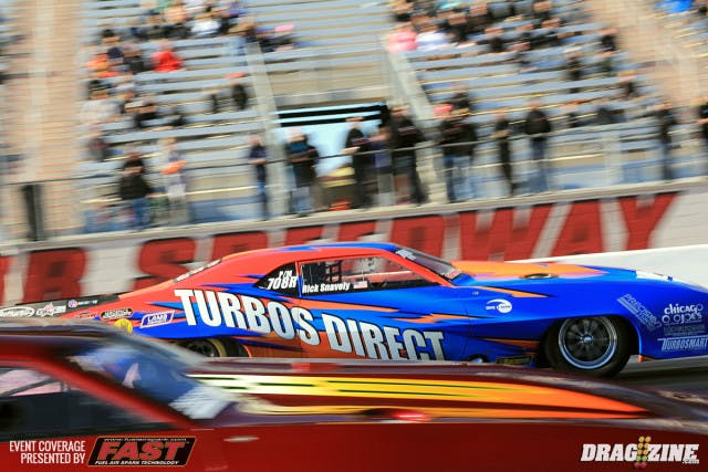 Rick Snavely put the Turbos Direct 69 Camaro in third position running a 5.89 at 256 against Mike Bowman. He landed seventh with a 6.08.
