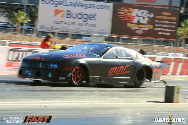 Greg Seth Hunter put the MMR OL 10.5 Mustang on the pole with a clean 4.08 at 187 MPH.