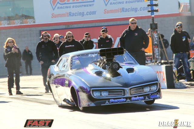 Melanie Salemi moved up three spots to tenth in Precision Turbo Pro Mod with a 6.08 at 235 in the Resolution Racing supercharged Firebird.