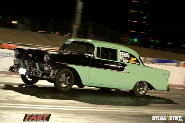 This gorgeous 56 Chevy 150 belongs to Tony Ferguson out of Casper, Wyoming. he sits fourth in 235 Limited, improving in the final session to a  5.67 at 125 MPH using a 509 big block Chevy topped with an Induction Solutions nitrous system.