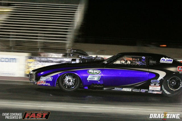 Melanie Salemi faced off with Michael Biehle II in round one of Precision Pro Mod, one of five classes to run first round today. She put up a 6.03 on a foul start by Biehle taking the go ahead win, her best run of the weekend.