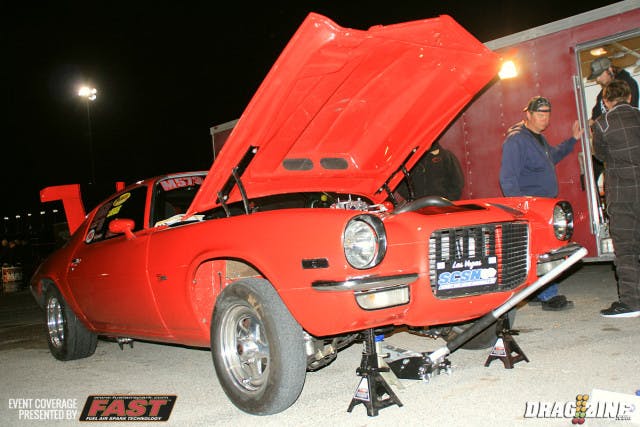 Eric McEwan runs his 1973 Camaro in Procharger 235 Limited with a 414 small block Chevy topped with Fast Lane Nitrous built out of his Bow Tie Engine Shop in Greely, Colorado. They have struggled this weekend with the car and are sorting out some transmission issues before the final. Crew includes Keenan, Tyler and special thanks to his father Danny.