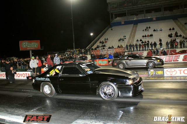 Mickey Thompson 275 Radial pit number one and three qualifiers together with Greg Henschell out of Coquitlam, BC matched up  with Bristol, Virginia based Jacky McCarty. Henschell got away first with a .023 reaction giving him a significant advantage of a full tenth over Bristol, Virgina based Jacky McCarty. It would  be Henschell to the stripe first with a 4.483 at 162.49 to McCarty's 4.497 at 165.48 with both racers turned up with their best runs of the weekend in the final.