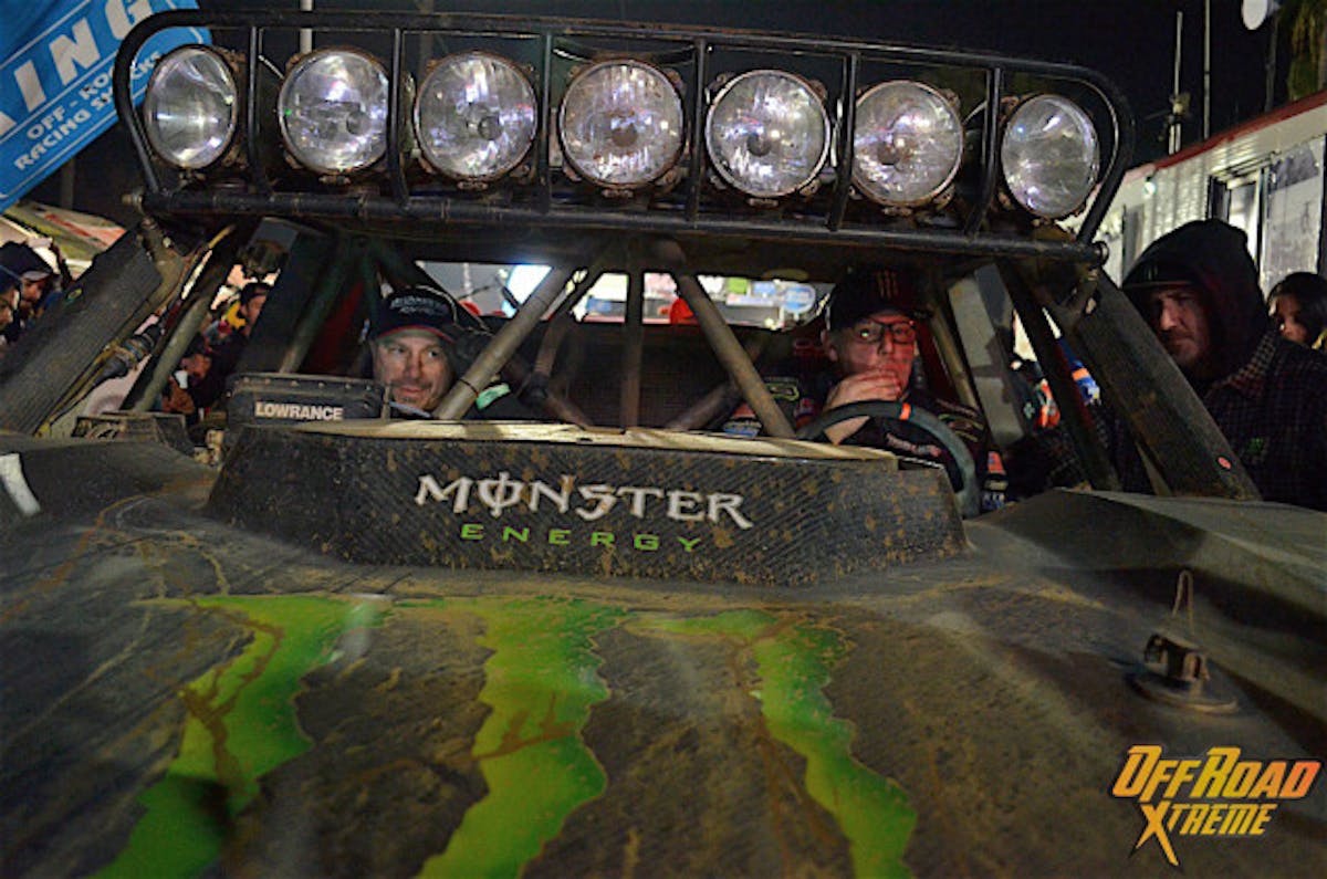 John Tondro (left) and Troy Herbst (right) in the no. 91 Trophy Truck after it crossed the finish line.