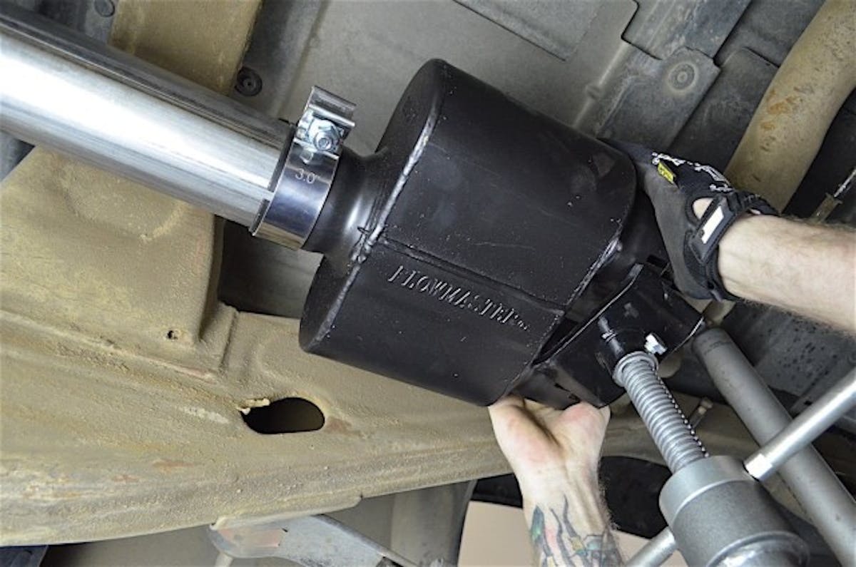 In with the new. When installing each of the parts, snug the hardware but do not tighten completely. At the end, you'll likely need to adjust the pipes for proper alignment.