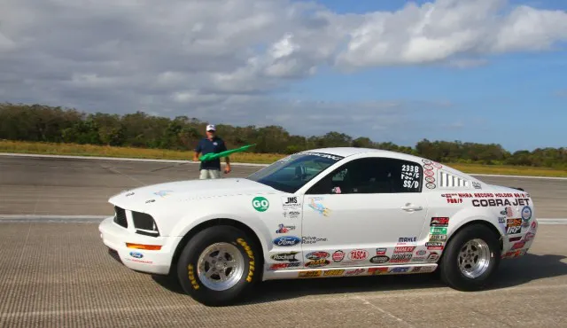 To ensure the safety at top speed, the Cobra Jet ran with NASCAR racing rubber. These tires couldn’t corral that CJ torque off the line, but they held up at nearly 200 mph.