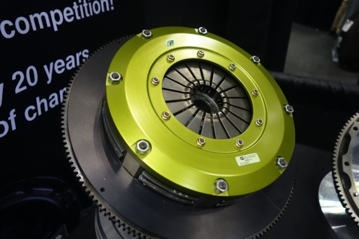 Fidanza has a new twin-disc clutch for modular-powered Fords which will withstang 800 to 1,000 lb-ft of torque.