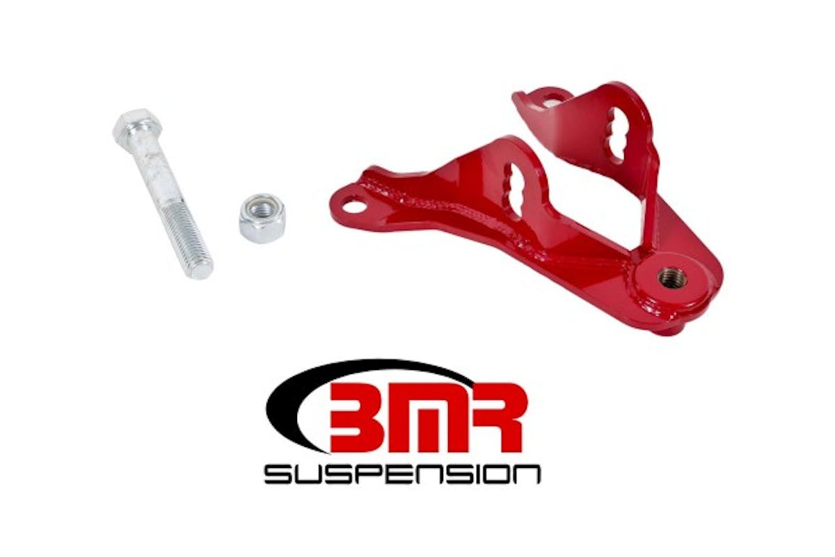 BMR Suspension's Upper control Arm Mount (UCM002) bolts in the stock location and features three mounting positions for the front of the upper control arm. This allows for further tuning of the rear suspension geometry.