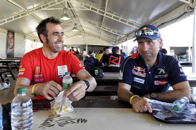 ROMA NANI (esp) TOYOTA OVERDRIVE TOYOTA HILUX ambiance portrait with PETERHANSEL STEPHANE (fra) PEUGEOT TEAM PEUGEOT TOTAL 3008 DKR ambiance portrait during the Dakar 2017 Paraguay Bolivia Argentina , Etape 9 - Stage 9, Salta - Chilecito,  January 11 - Photo Eric Vargiolu / DPPI