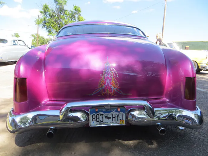 Trunk features pinstriping by Eric. Spray gun figures in because of Dave's business - Back Street Kustoms in Colorado Springs, CO