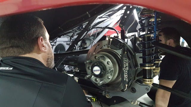 With the help of EKanoo Racing's chassis wizard, Jamie Miller, the Red Victor team got their four-link situation lined out, allowing them to get the car off the better-than-they're-used-to staring line at the Bahrain International Circuit.