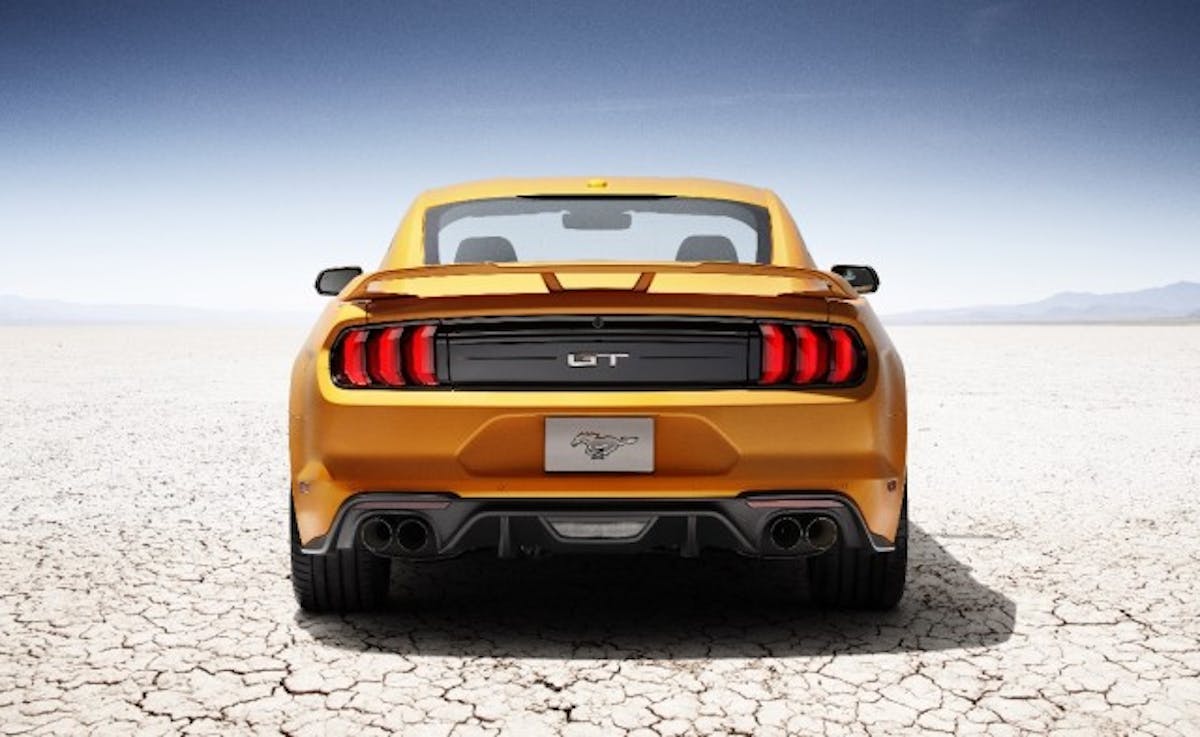 Refreshing the backside of the 2018 are new LED taillights, a new bumper and an optional spoiler. EcoBoost ’Stangs have dual exhaust tips, while Mustang GTs now rock GT350-style quad-tip exhausts. And, yes, an active exhaust is optional for those that like to adjust the exhaust sound for the situation.