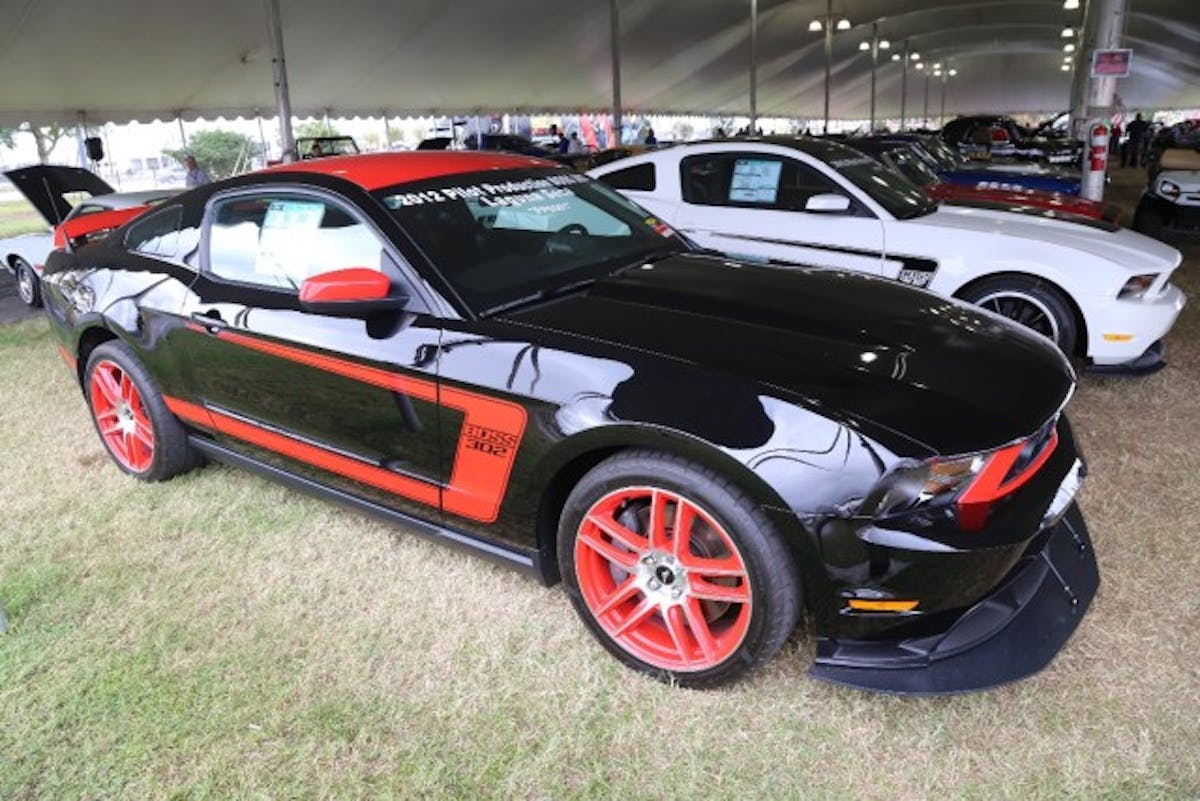 We came across not one, but two Pilot Production 2012 Boss 302s up for sale in Kissimmee. These pre-production models are built for testing prior to the official Job 1 start to make sure the cars a ready to build. The Laguna Seca in the foreground is the first of five PP Bosses built, while the standard white Boss behind it is the second of 12 PP Bosses built. To make them all the more rare, both cars bear the signatures of Bud Moore, Dave Pericak and Steve Ling. All this wasn’t enough for the two cars to bring in the $65,000 and $55,000 they were expected to command, so there’s still hope for you to expand your collection.
