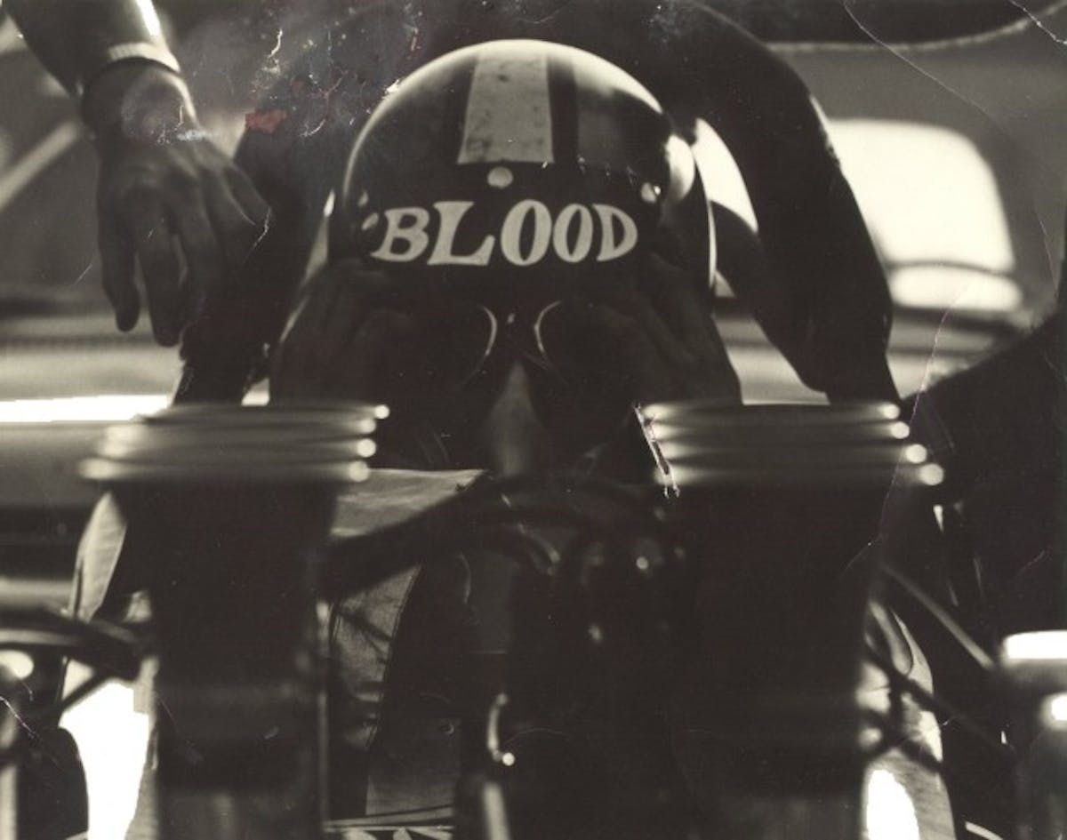 "That’s us in the Youngblood, Smith & Nassau “Skater” A/Fuel Dragster, circa 1968. My roommate and friend at the time, Dave Hussey, was an Engineer at Bertea where I worked as a Tech illustrator, and had designed a trick fuel metering valve for us; that’s Dave’s hand on the roll cage. The car ran 190’s in eight seconds; okay for back when they were still smoking the tires."