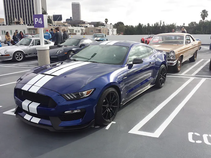 Another S550 GT350 adorns the parking lot of The Petersen Automotive Museum. Behind it is a 1966 Fairlane 500 two-door hardtop. These '66-'67 Fairlanes are a favorite of ours, and this Antique Bronze example has a hot 306 cubic-inch small-block V8, and happens to belong to your humble scribe.