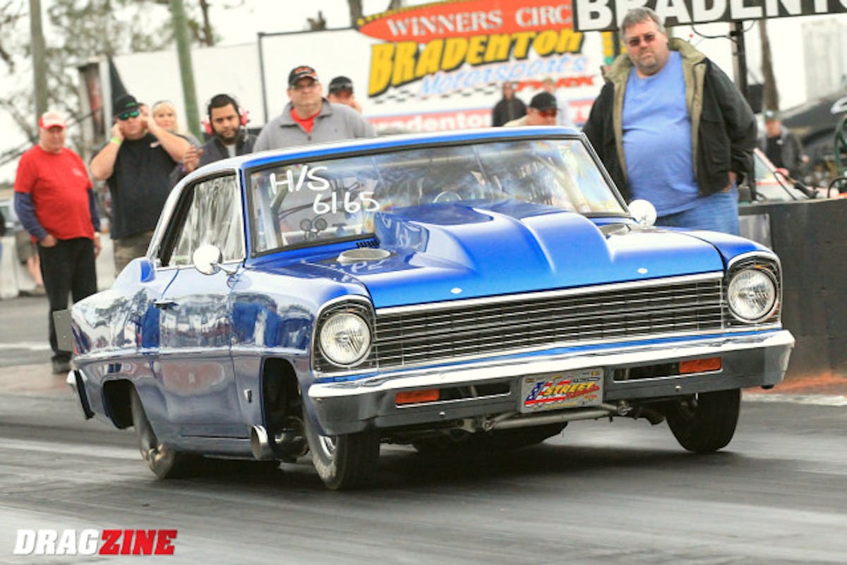 Felix Garcia's Chevy II appeared not up to one hundred percent and still managed to top the Heavy Street field with a 4.59 at 167 MPH. The car is powered by a Chevy 555 inch big block and twin turbos.