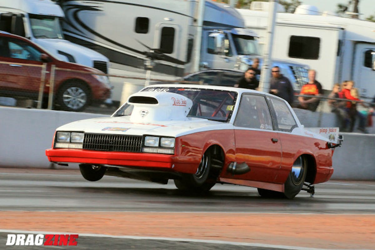 Allan Dito struggled recently with the car darting around and hard to drive. The crew checked things over and found the problem, making the adjustments to the front alignment and rear housing, basically re aligning the car here Saturday morning. He earned a round one win in a bit of confusion on the starting line over Anthony Masiello before being retired by multi time class winner Troy Blake with a 4.421 to a 4.554.