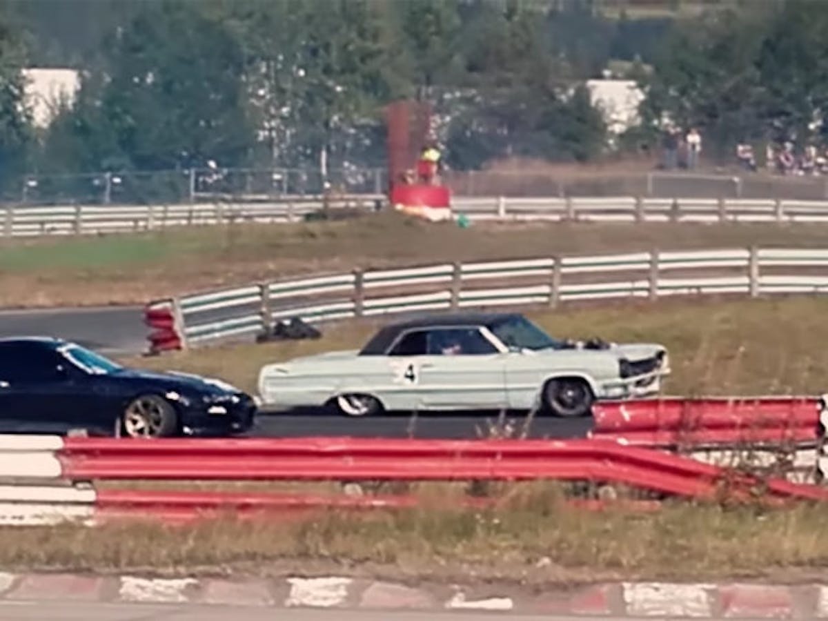 Photo acquired from Byrg Media As the drivers emerged from the corner, the Impala passed the Supra on the inside.