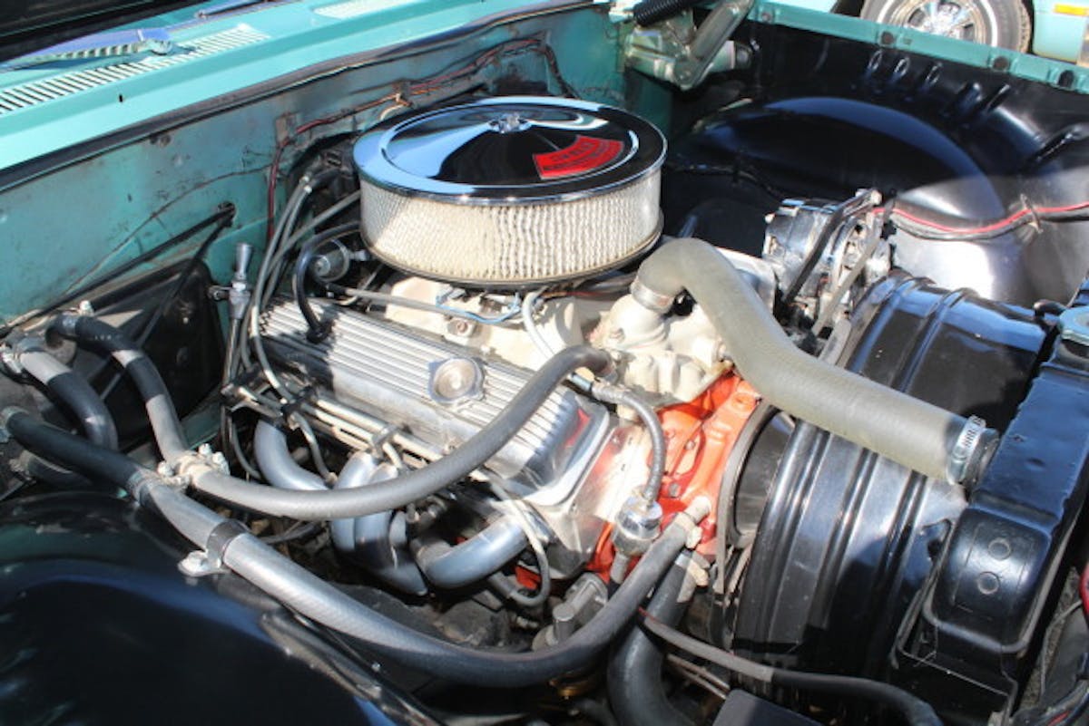 Though this Parkwood originally had a highly desirable 348 under the hood, that was replaced at some point by a more mundane 350 that has been dressed up nicely and looks right at home. The engine is backed by a TH350 transmission.