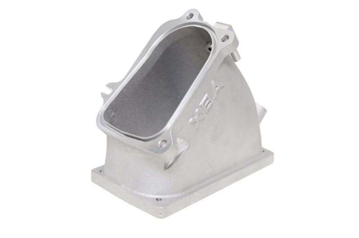 The XBA inlet bolts right up and requires no porting. This cast unit is finished to match the factory Trinity TVS, but it’s obviously much larger to allow for installing a Kenne Bell 168mm monoblade throttle body. It is available with (PN PBH-XBA-ELBOW-TB; $1,399.99) and without (PN PBH-XBA-ELBOW; $499.99) the throttle body in case you already happen to have one. The XBA will also accept the EVAP solenoid from the Trinity or earlier GT500s if you were looking to swap an XBA-equipped Trinity blower onto a pre-2013 GT500.