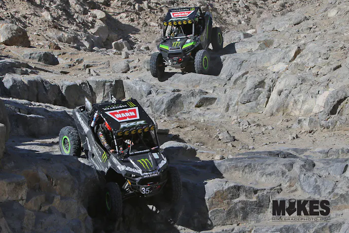 Bailey Campbell was the early leader during Wednesday’s Can-Am UTV King of the Hammers race. Here she leads Dad Shannon down Backdoor. Eventually Shannon would take the win with Bailey’s Brother Wayland in 2nd.