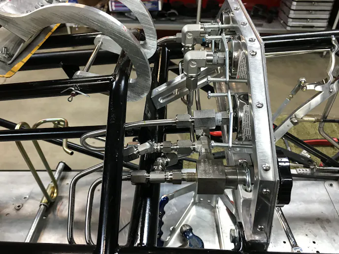 Concern over the difficult competition conditions led Anderson to use dry analog gauges. "When I started building the Arctic Arrow I envisioned a digital dash with custom displays giving me the information needed to arm/launch/pilot the craft. I found what I was looking for but they weren’t rated for subzero conditions… I wasn’t interested in the extra weight required for cockpit heat so I choose dry analog gauges.When I started building the Arctic Arrow I envisioned a digital dash with custom displays giving me the information needed to arm/launch/pilot the craft. I found what I was looking for but they weren’t rated for subzero conditions… I wasn’t interested in the extra weight required for cockpit heat so I choose dry analog gauges.