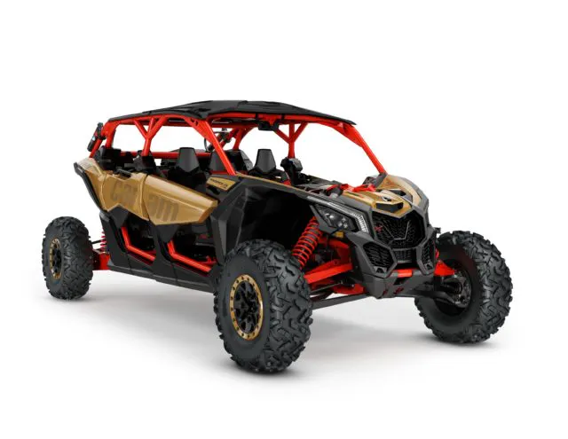 2017 Maverick X3 MAX X rs TURBO R Gold and Can-Am Red_3-4 front