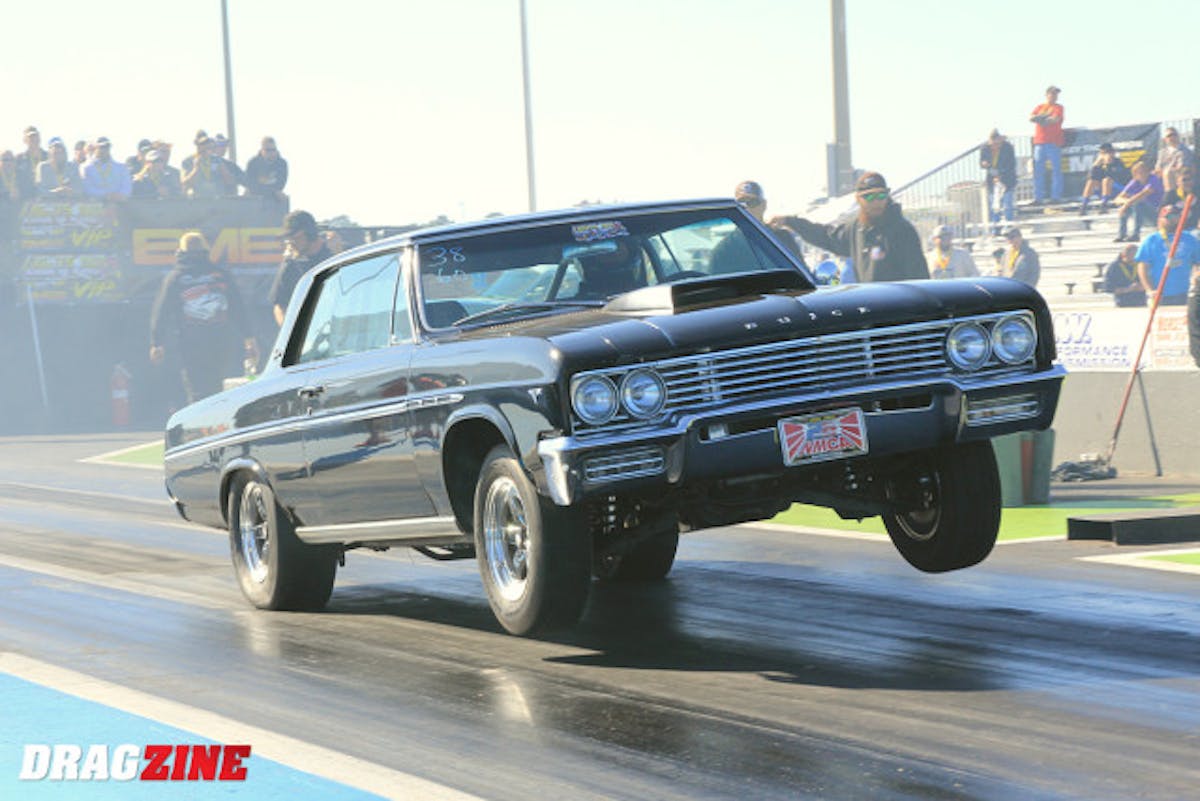 There is always an interesting mix of cars here at Duck X events and this 1965 Skylark is a fine example. The car is owned by Steven Balusik from Tarpon Springs, Fl and is powered by a  Fast Forward Race Engines LS topped with Dart heads and a Nitrous Outlet puck system. He is entered in 6.0 index and racing for the first time here at SGMP. We detailed the engine build over at out sister publication Engine Labs back in 2015 with Project Escalation making 700 HP on pump gas. He ran a 5.88 at 114 for a personal best ET ansd nabbing a 1.29 60' for the hard launching Blackbird.