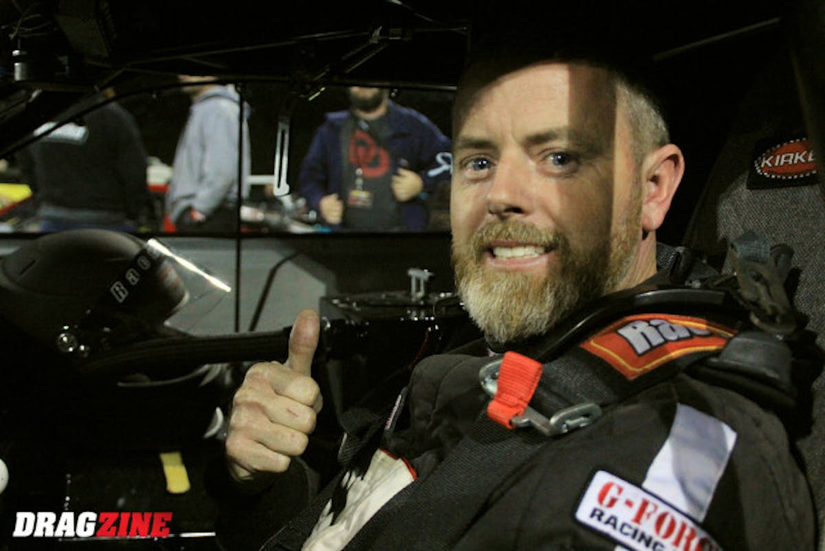 Jody Voyles has swapped hit nitrous small block for a PLR twin turbo combo and moved up to Outlaw Drag Radial. This is the debut event for the new set up and the team has uncovered and repaired several new car gremlins here testing this week. He has improved to a 4.49 aat 169 on his final hit today in the PTC Radial vs the World class.