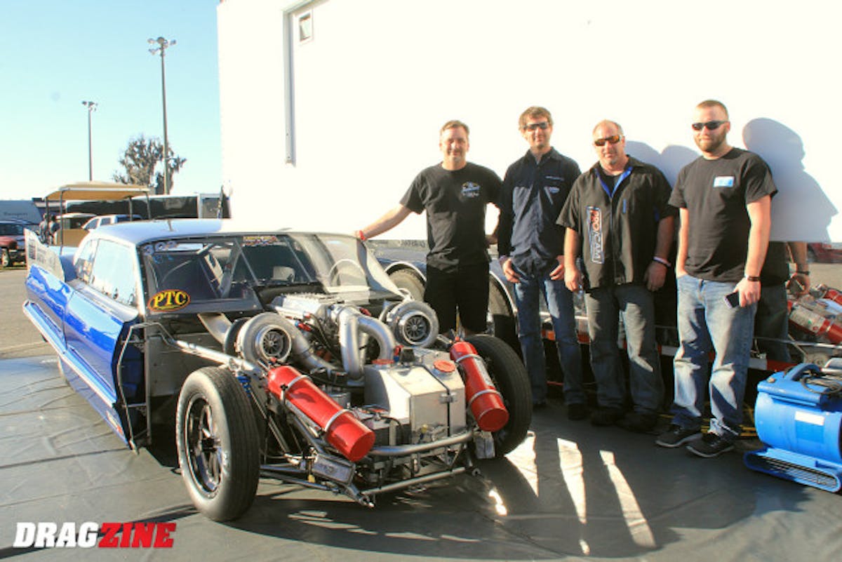 David Adkins put his ls powered 63 Impala in the threes last night with a 3.97 after running several four oh's this week. The crew from left to right, David Adkins, T.J Grimes, Kyle Homik and Jake Fox.