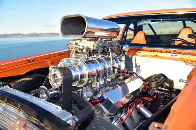 Scotts "self built" all aluminum blown 572 cubic inch engine produces well over 800 horsepower! He just loves "blowers" He also has a similar combo in his 7 second Chevy Luv truck!