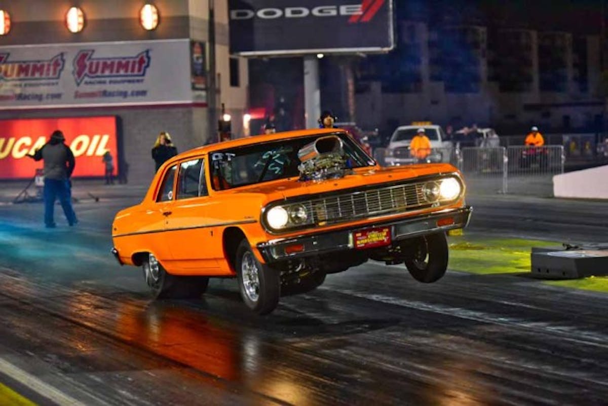 The blown big bodied Chevelle is always good for a monster wheelstand. Although Scott typically races at Las Vegas Motor Speedway, you can also catch him at Bakersfields' " March Meet" and " California Hot Rod Reunion".