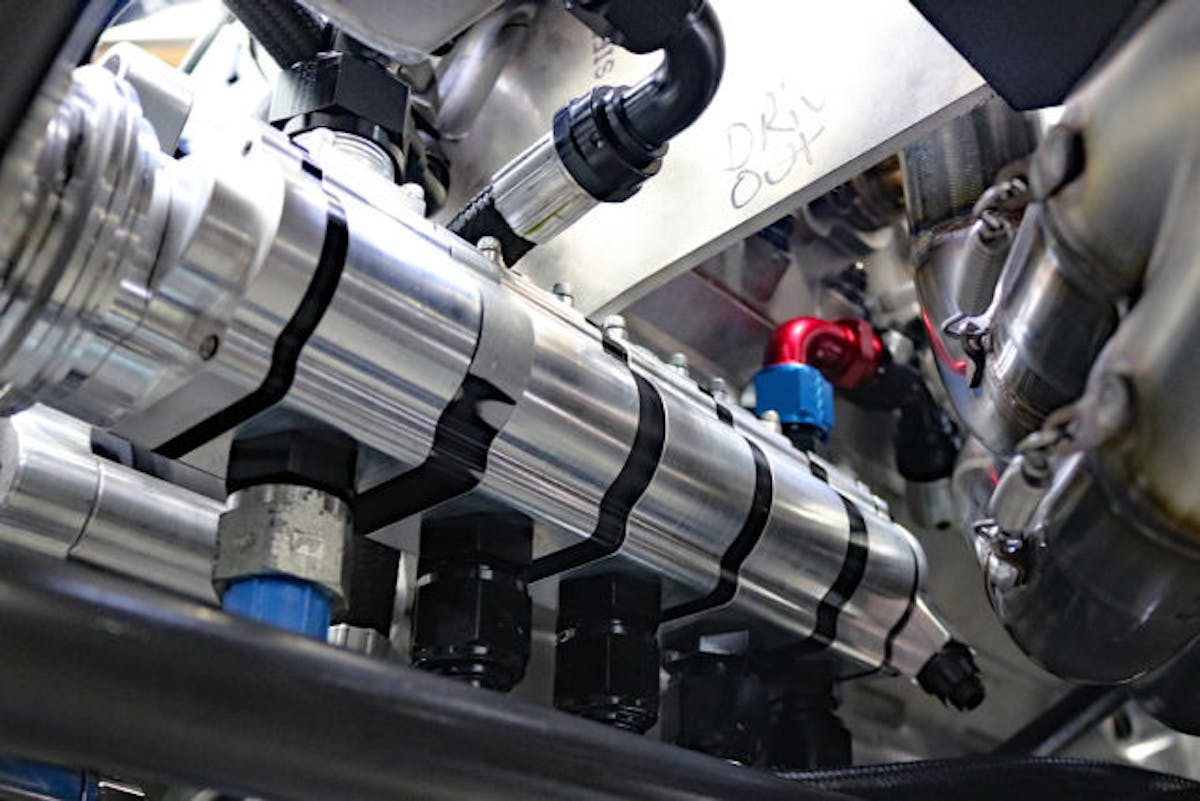 A Moroso five-stage Tri-Lobe dry sump oil pump on Dragzine’s small-tire drag racing project, “Evil 8.5.”