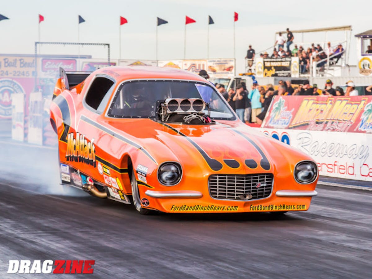 Mike McIntire in the McAttack 1970 Camaro held on to the top spot, backing up the NHRA Heritage Series Nitro Funny Car elapse time record at 5.549 seconds, following his final qualifying effort of 5.57 at 253.61 mph