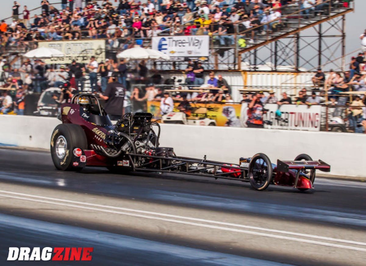 Tony Bartone “T-Bone” hammered the field with an early shut-off (one of his trade mark 1000 foot shut off runs) 5.635 at 231.16 mph blast to take the top qualifying spot.
