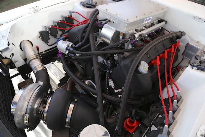 The new "smaller" power plant consists of a set of Ford GT supercar cylinder heads paired to a 4.6-liter engine block with a built bottom-end.