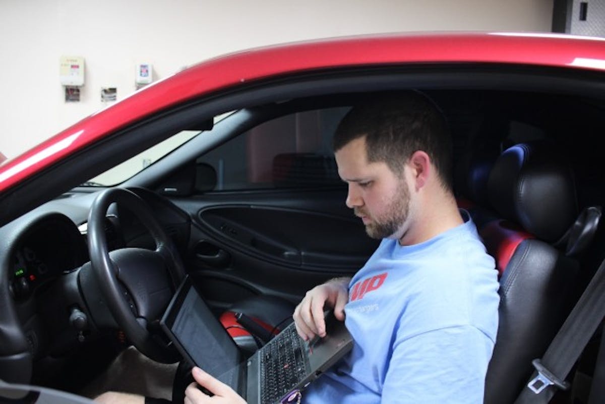 VMP’s Joe Goodnough dialed in a custom calibration for Andrew’s new combo and the datalogs looked good. Burning 93-octane pump fuel the fuel pump duty cycle was only at 88 percent, which is a safe range for the stock fuel system.